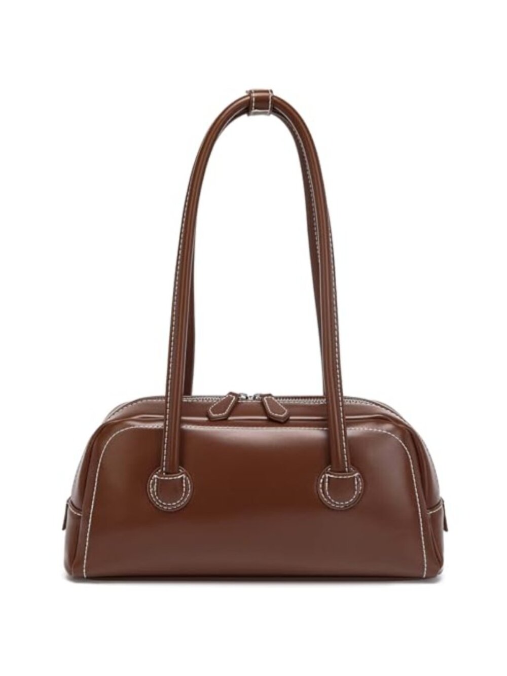 Vegan Leather Top Handle Shoulder Bag with Zipper Closure Retro Purse